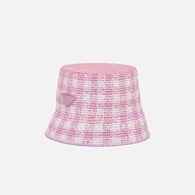프라다 크로셰 체크 핑크 버킷 햇