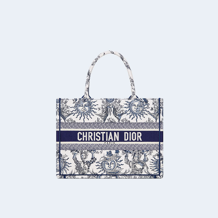 디올 북 화이트 네이비 자수 토트 미디엄 백