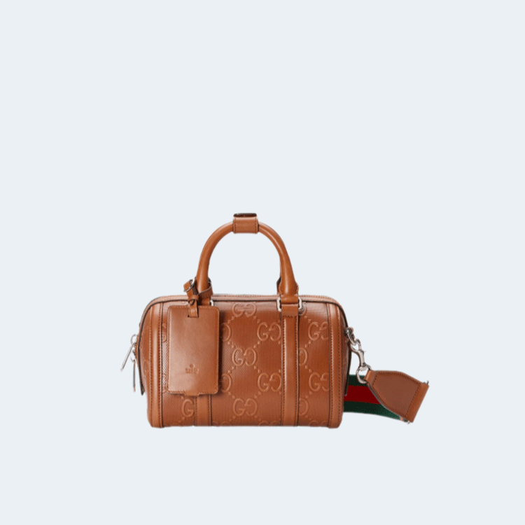 구찌 GG 엠보스 미니 더플백 브라운 레더