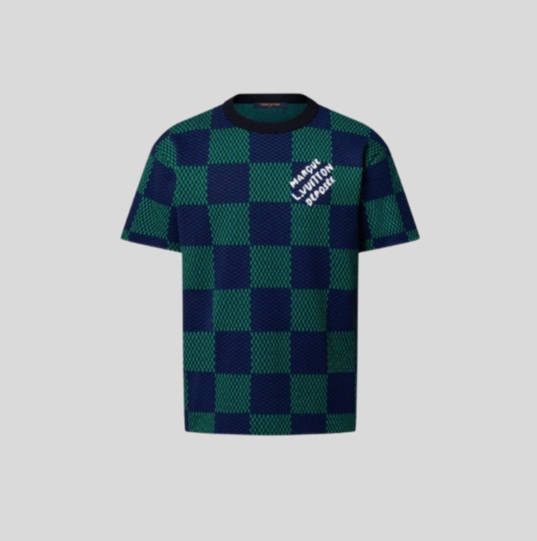 루이비통 자카드 다미에 반팔 코튼 크루넥