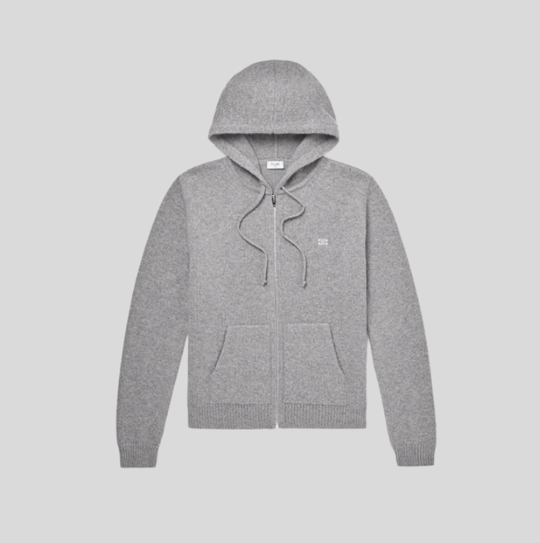 셀린느 옴므 로고 울 캐시미어 블렌드 집업 후드