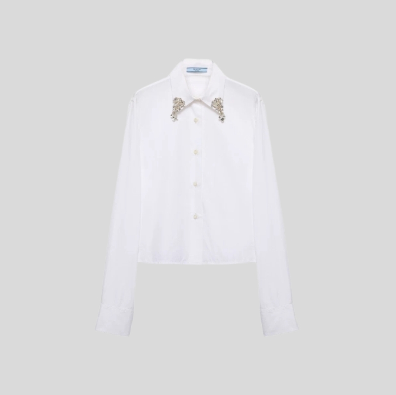 프라다 자수 포플린 셔츠