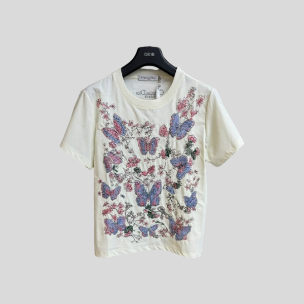 디올 나비 자수 반팔 티셔츠