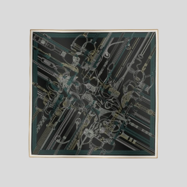 에르메스 양면 실크 스카프 블루블랙