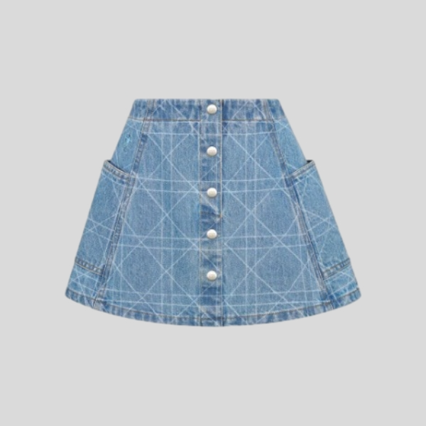 디올 체크 데님 스커트