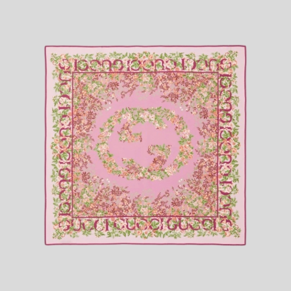 구찌 더블 G 플로럴 스카프 로즈핑크