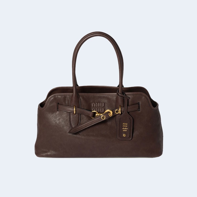 미우미우 아방뛰르 나파 가죽백 라지 브라운
