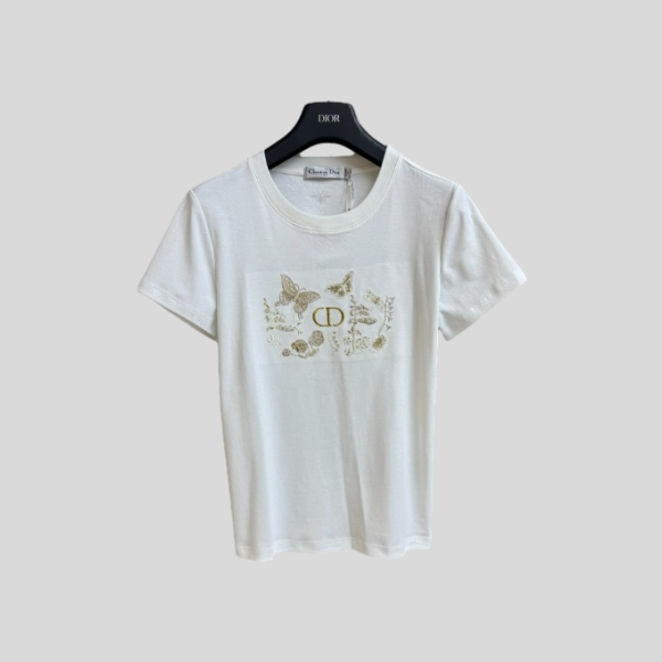 디올 나비 자수 반팔 티셔츠