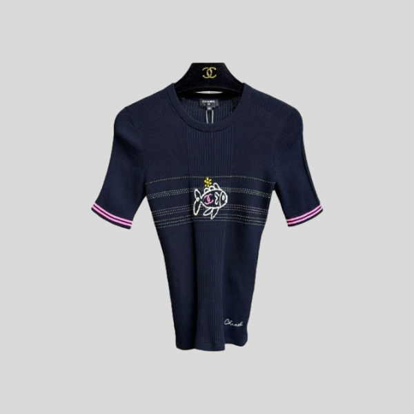 샤넬 물고기 니트 반팔(2color)