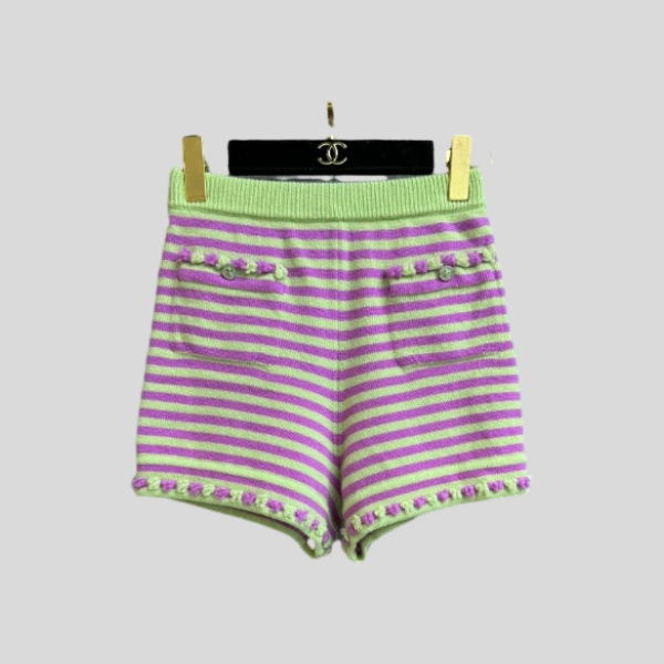 샤넬 핑크 그린 스트라이프 반바지
