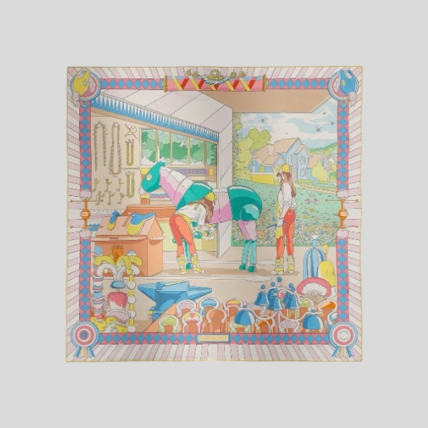 에르메스 양면 실크 스카프 화이트