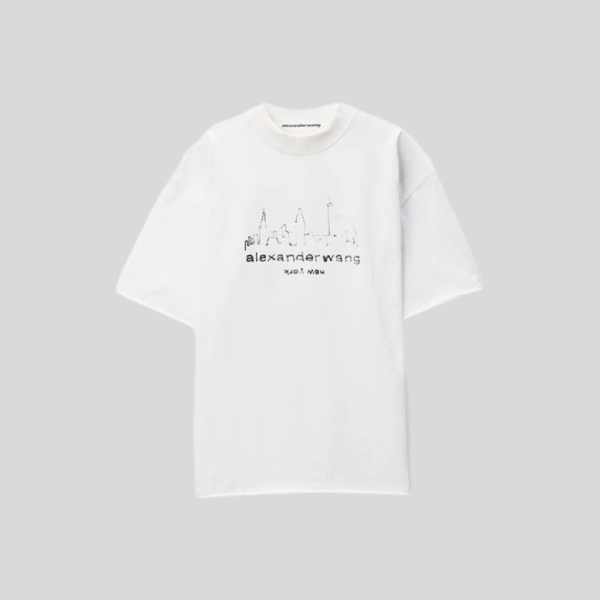 알렉산더왕 화이트 코튼 오버사이즈 로고 티셔츠