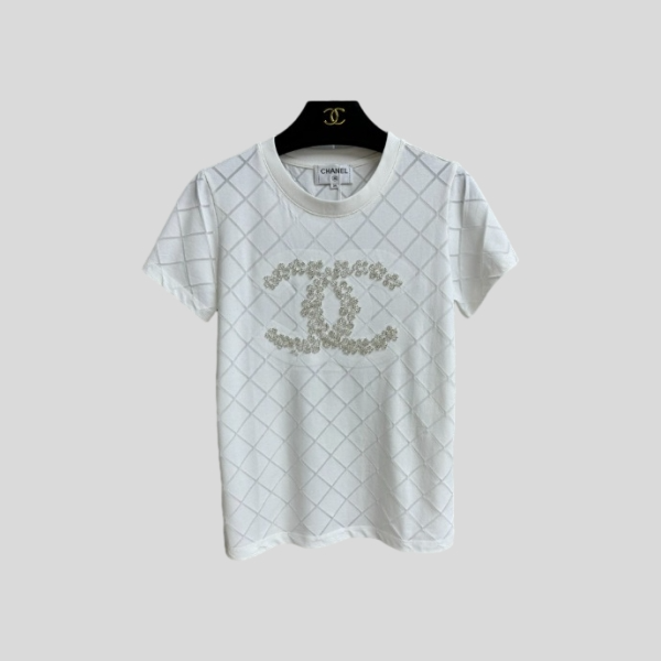 샤넬 비즈 반팔 티셔츠(2color)