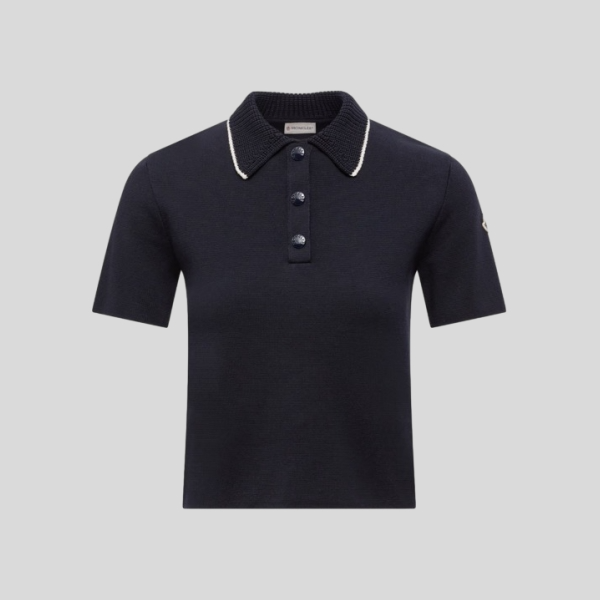 몽클레어 니트 코튼 폴로 셔츠 네이비블루