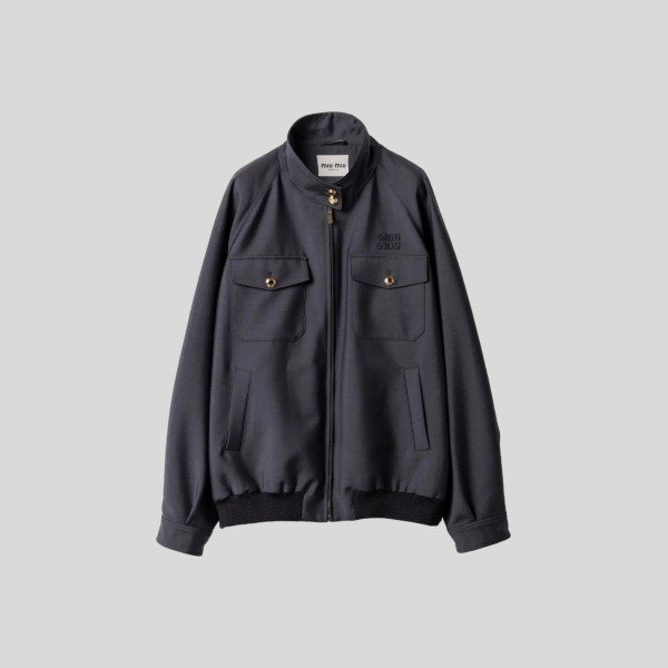 미우미우 로고 자수 골지 니트 재킷