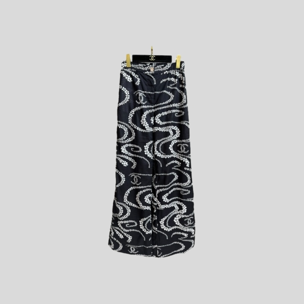 샤넬 프린트 와이드 팬츠