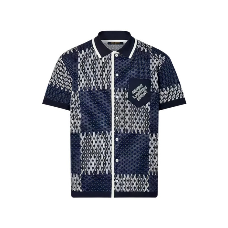 루이비통 다미에 자카드 쇼트 슬리브드 코튼 저지 셔츠 1AFXS5