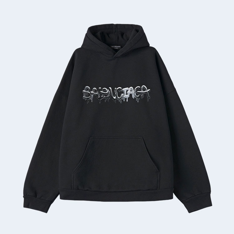 발렌시아가 슬라임 로고 코튼 저지 후디