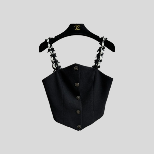 샤넬 진주 리본 숄더 탑