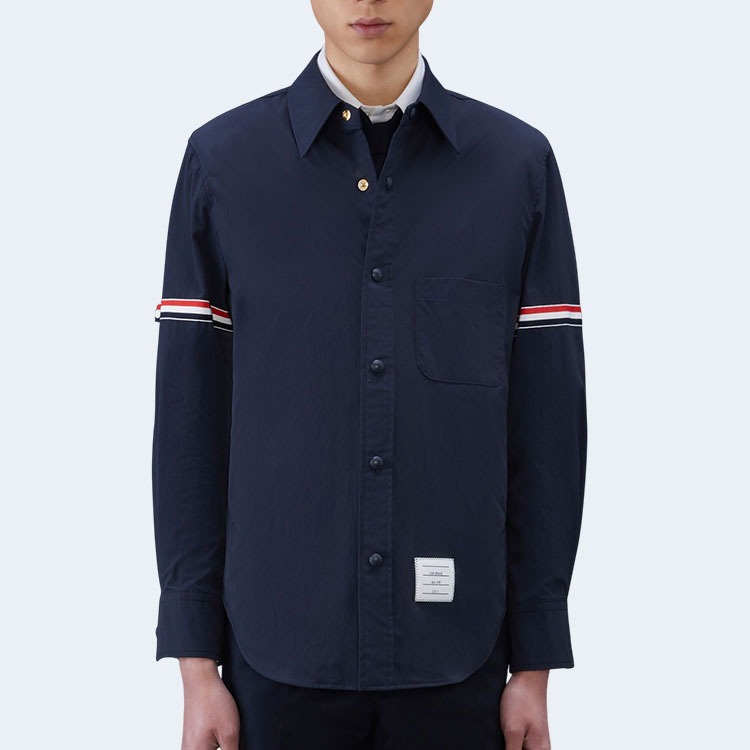 톰브라운 로고 패치 긴소매 셔츠 네이비