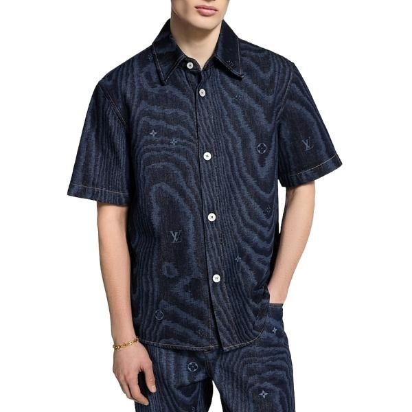 루이비통 데님 물결 반팔 셔츠
