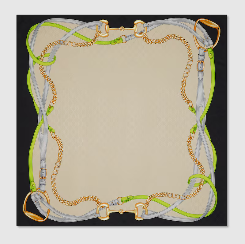 구찌 GG 프린트 실크 자카드 까레