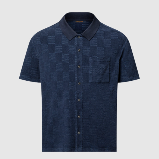 루이비통 다미에 프렌치 테리 쇼트 슬리브드 코튼 블렌드 셔츠
