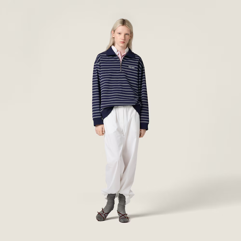 미우미우 스트라이프 지퍼 폴로 셔츠