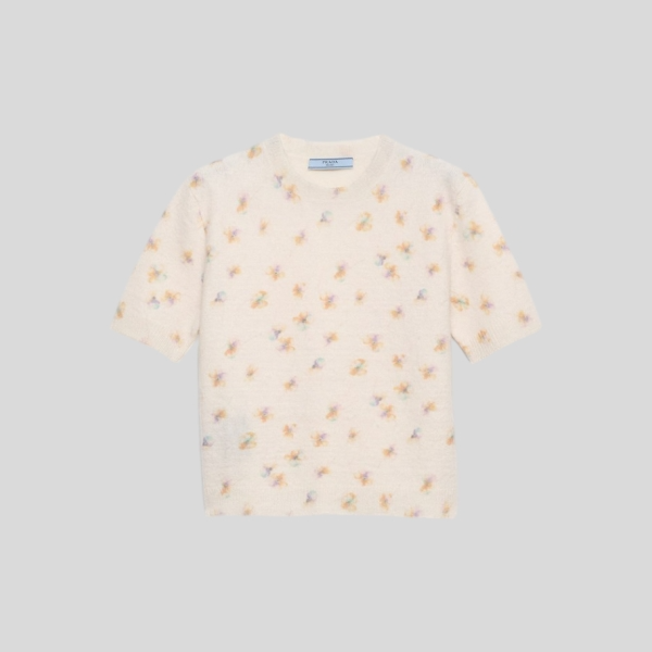 프라다 플로럴 프린트 울 크루넥 스웨터