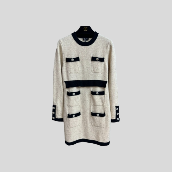 샤넬 콘트라스트 니트 드레스