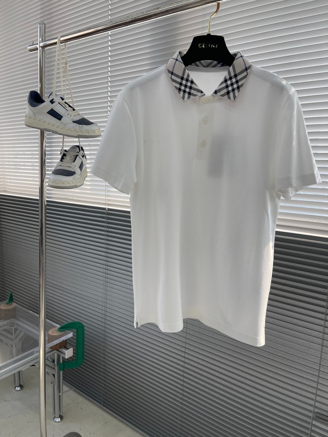 버버리 애쉬 체크넥 피케 폴로