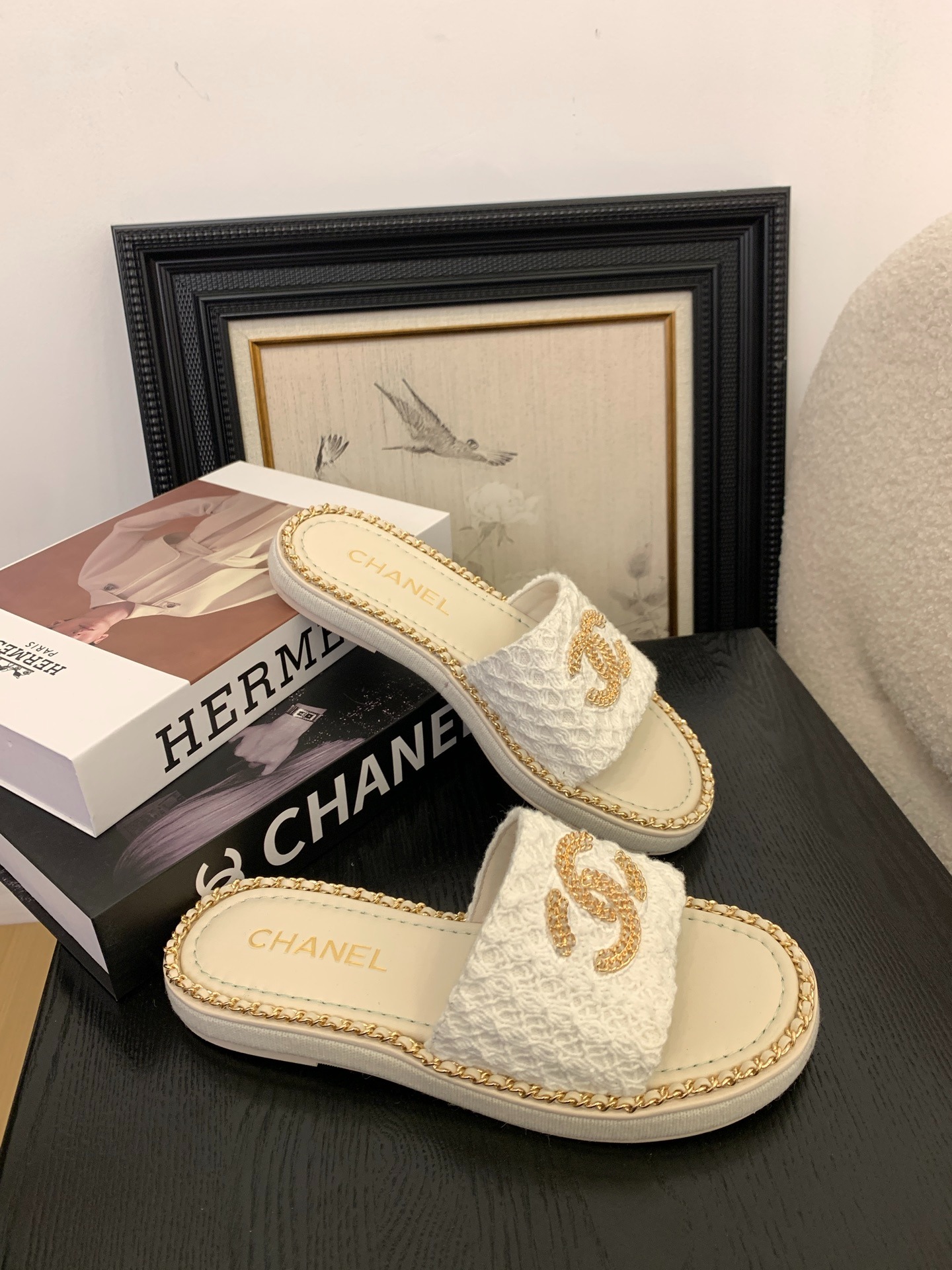 샤넬 25 신상 플랫 더블 c 체인 슬리퍼