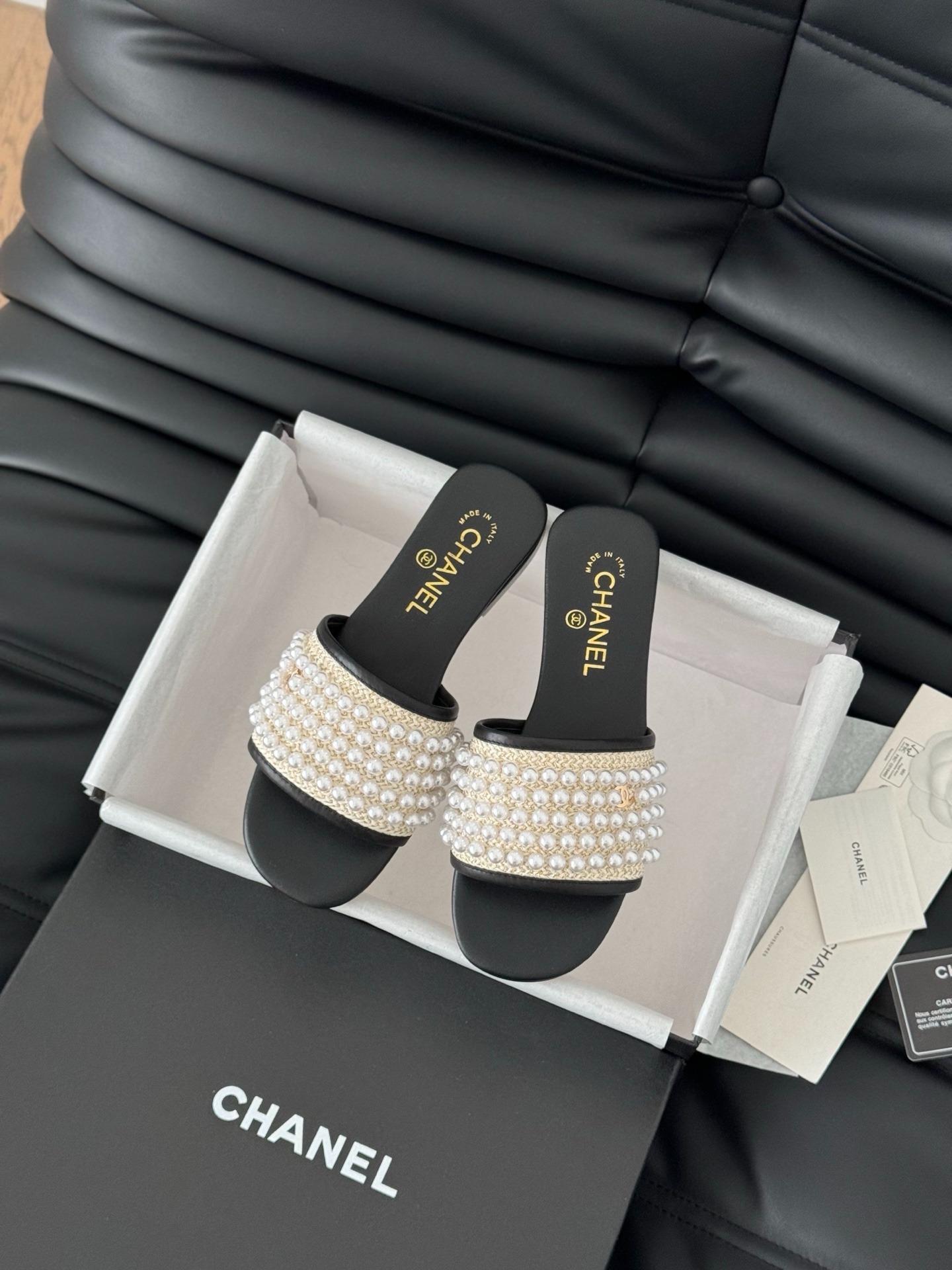 샤넬 25K 고급 수제방 진주 슬리퍼