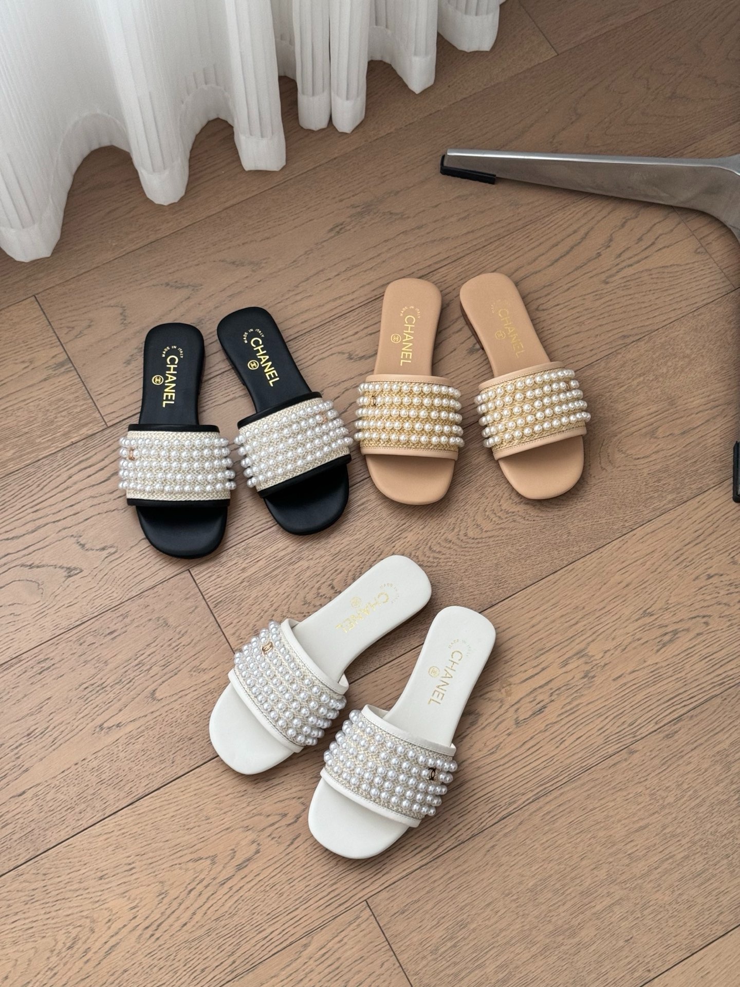 샤넬 25K 고급 수제방 진주 슬리퍼