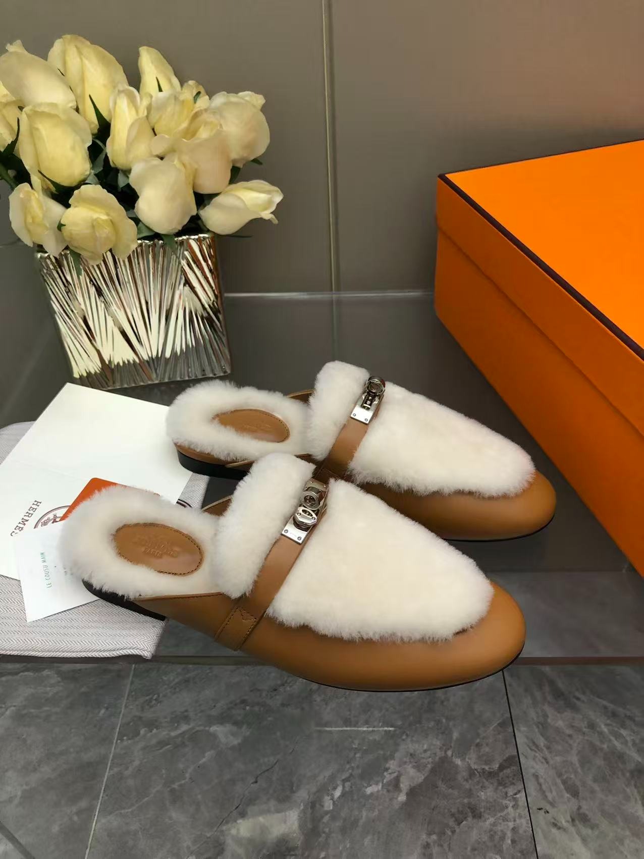 에르메스 25 캐시미어 켈리 세미 슬리퍼