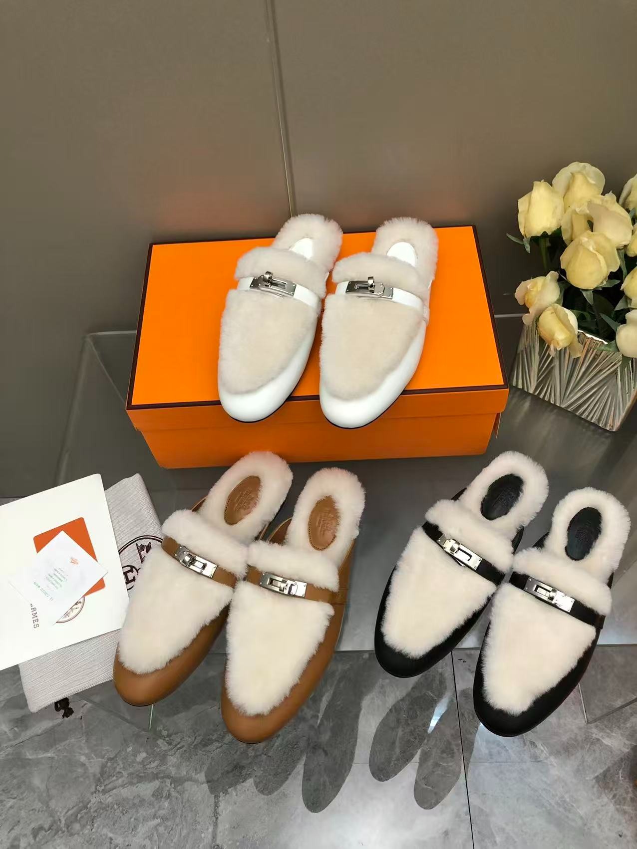 에르메스 25 캐시미어 켈리 세미 슬리퍼