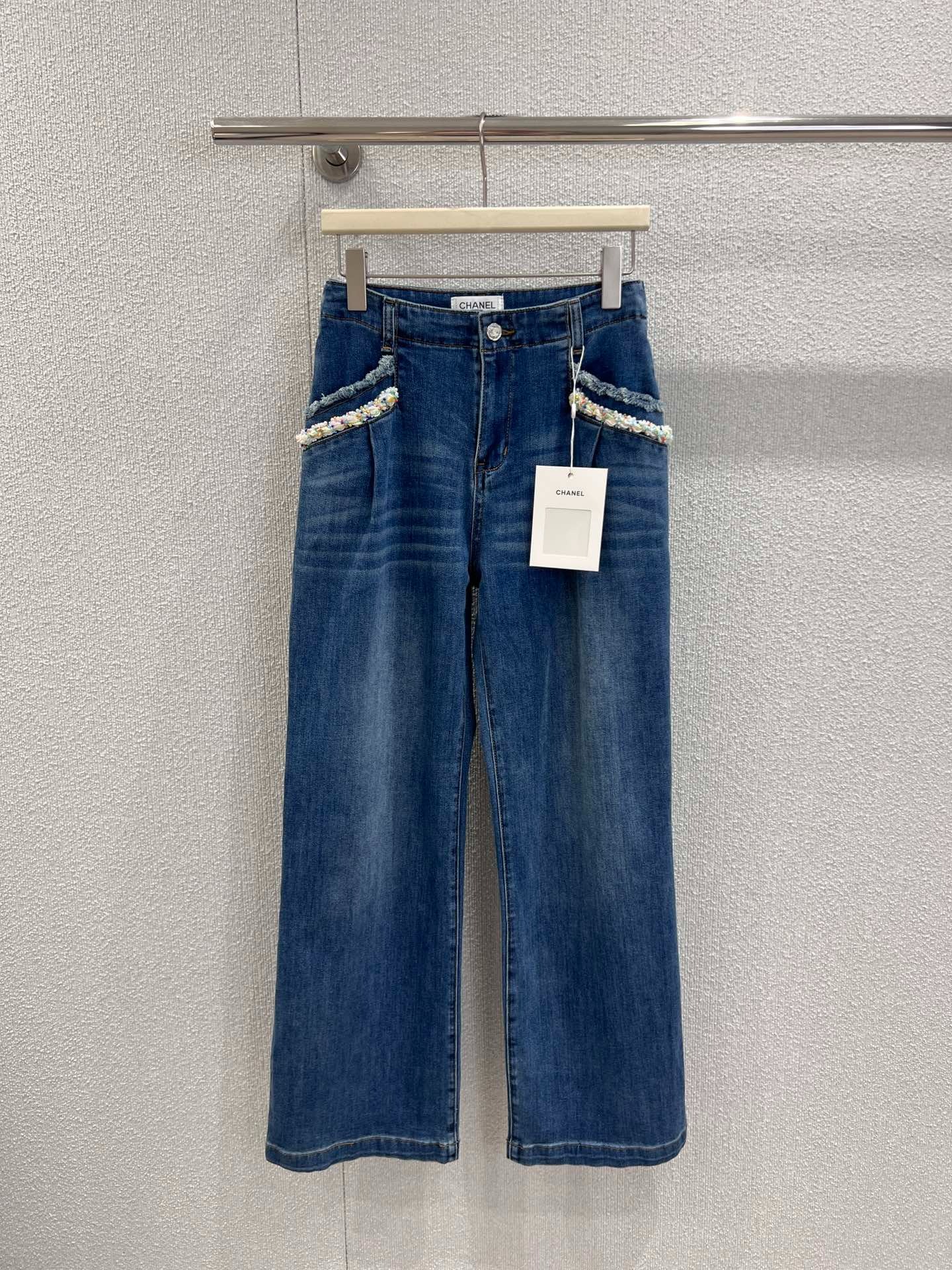 샤넬 신상 진주 와이드 데님 팬츠