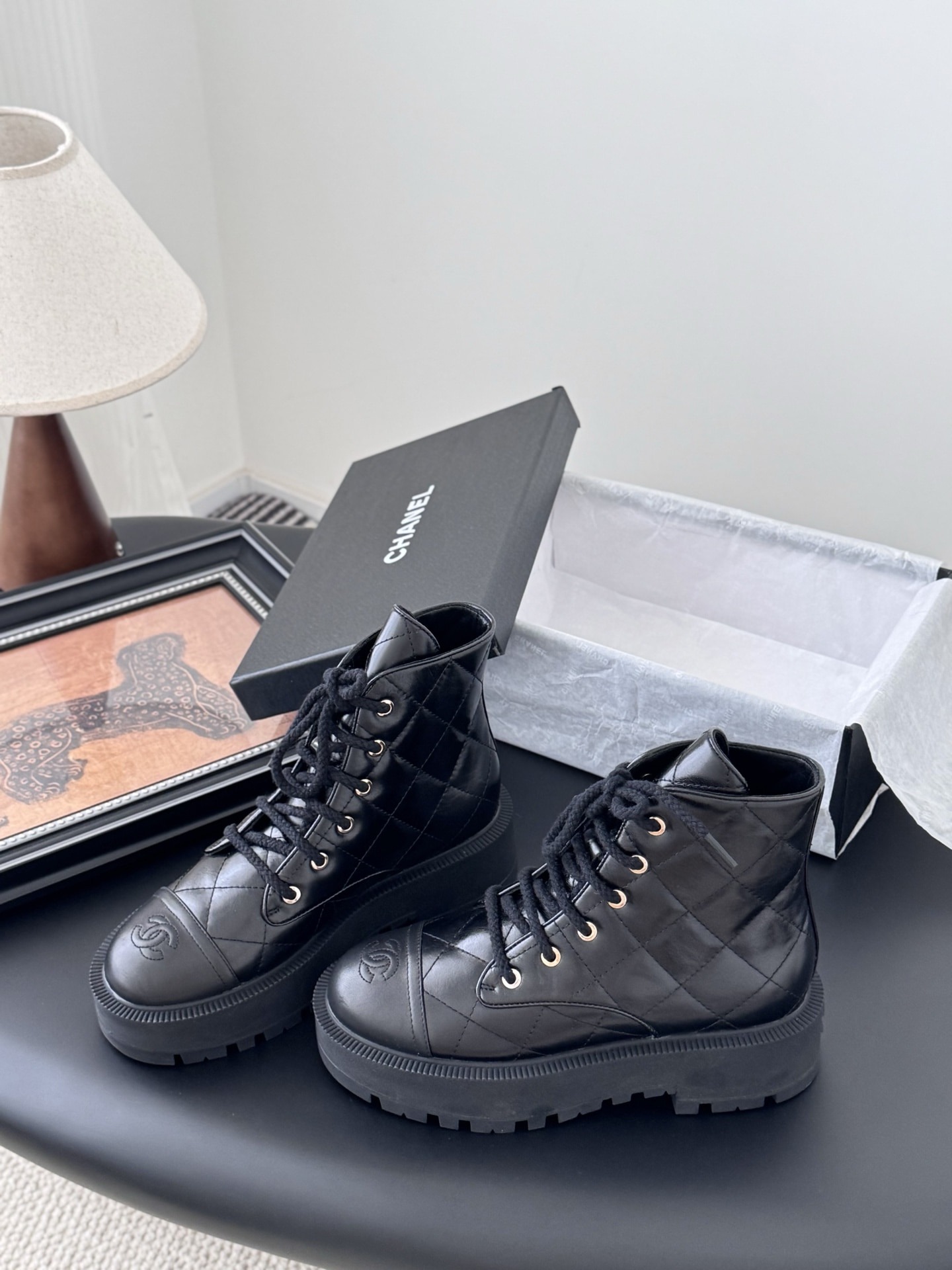 샤넬 25B 가을/겨울 고급 핸드메이드 앵클부츠