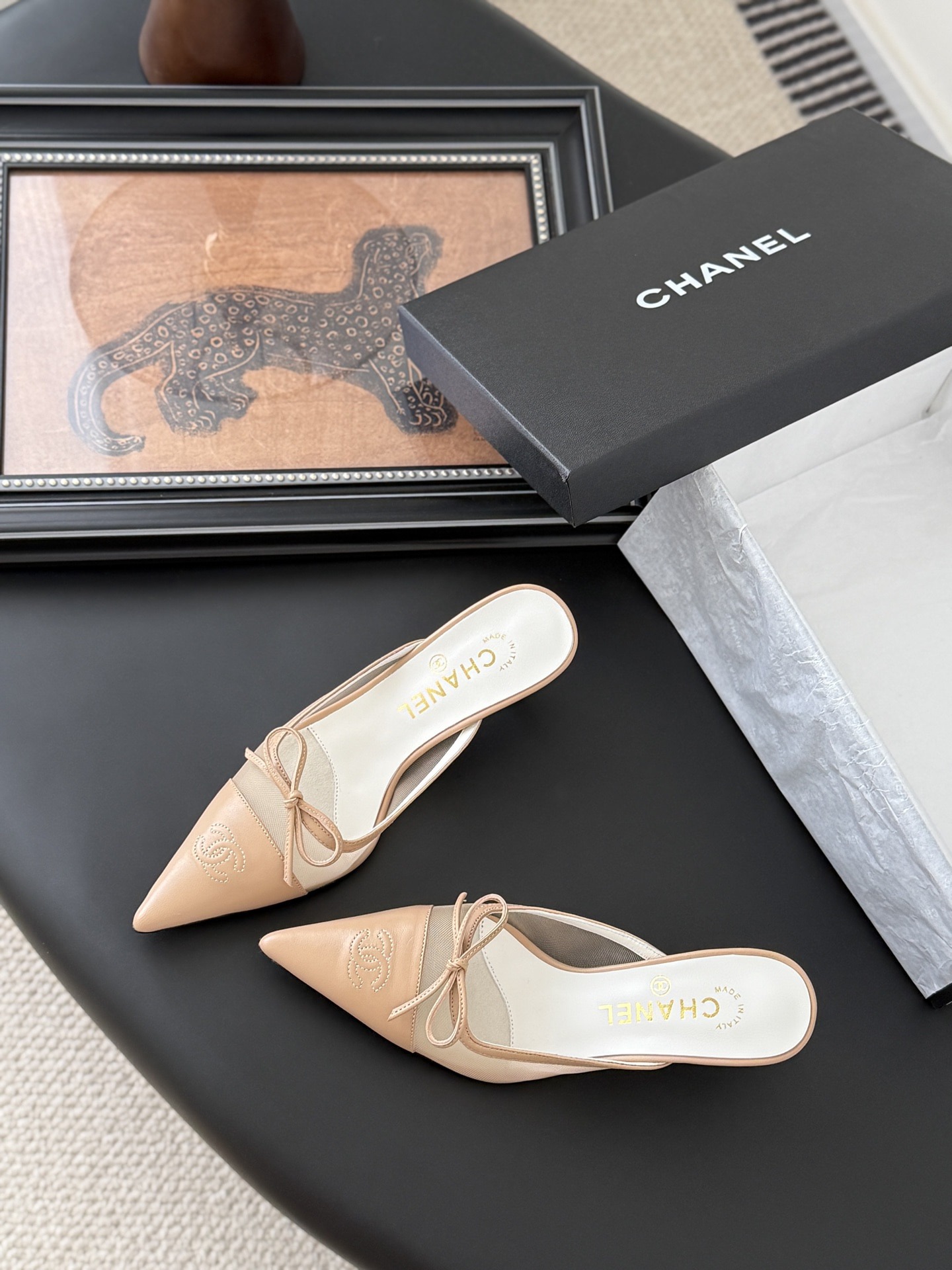 샤넬 25B 면망사 메리제인 힐