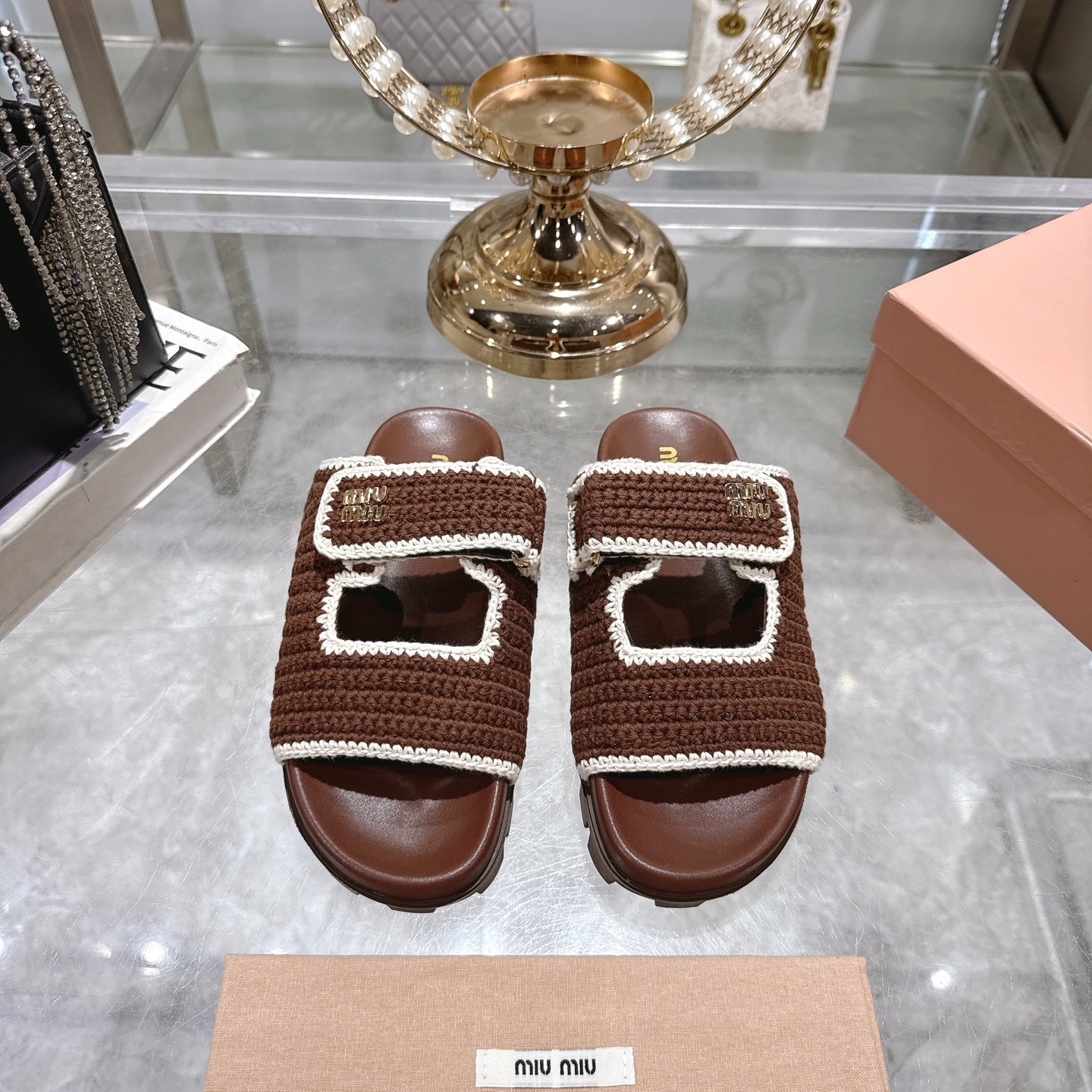 미우미우 벨크로 메쉬 통굽 슬리퍼