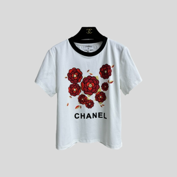 샤넬 카멜리아 프린트 티셔츠