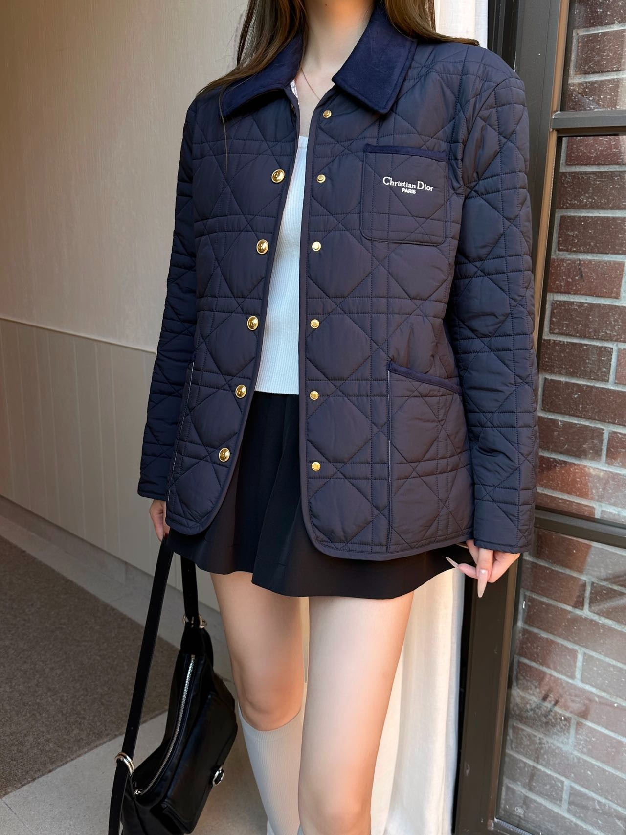 디올 25 신상 체크 누빔 패딩 코트