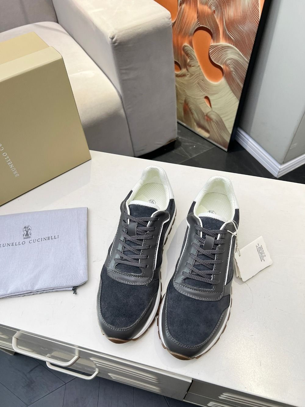 브루넬로쿠치넬리 쿠치넬리 스웨이드&가죽 남성 스니커즈