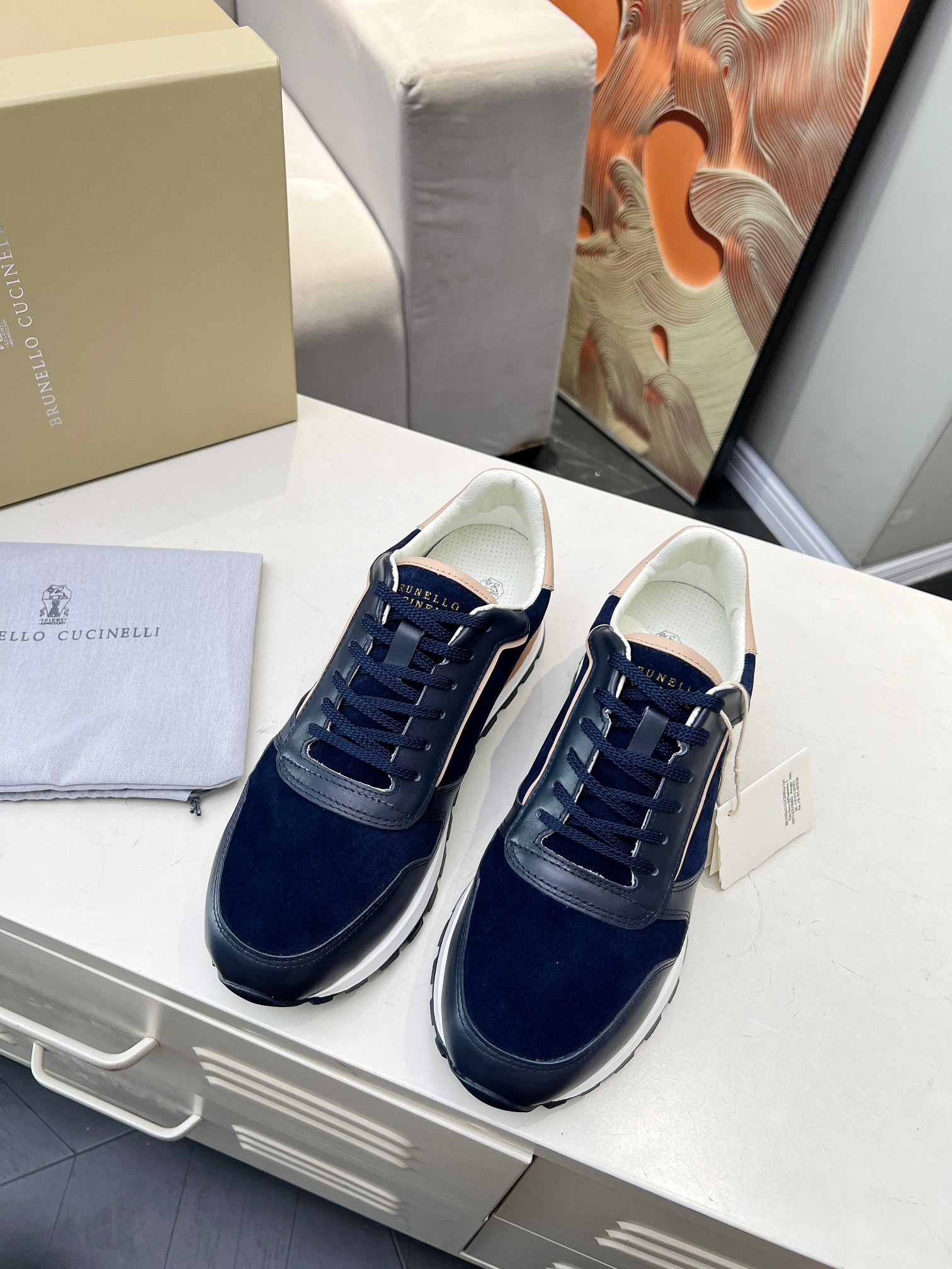 브루넬로쿠치넬리 쿠치넬리 스웨이드&가죽 남성 스니커즈