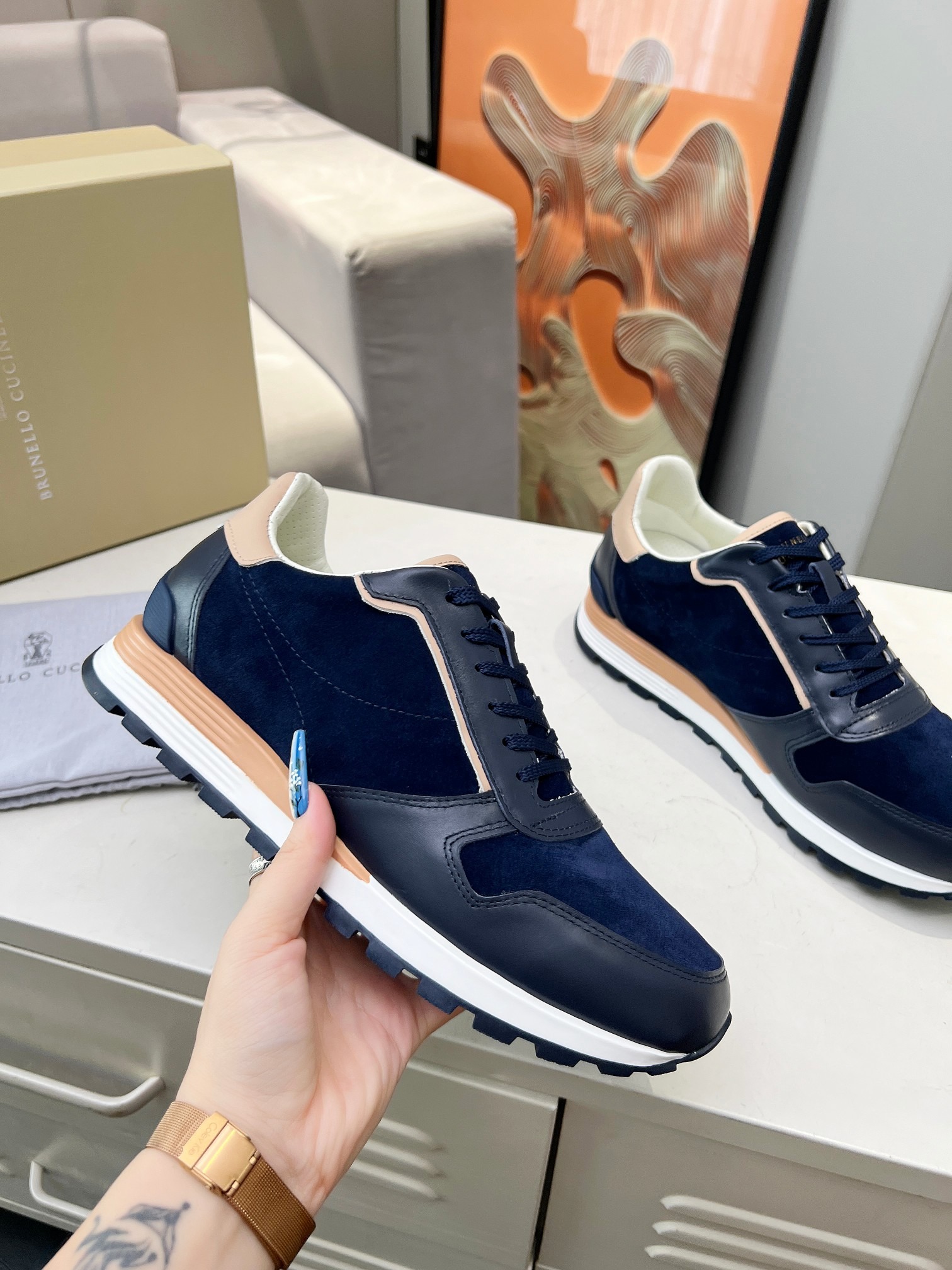 브루넬로쿠치넬리 쿠치넬리 스웨이드&가죽 남성 스니커즈