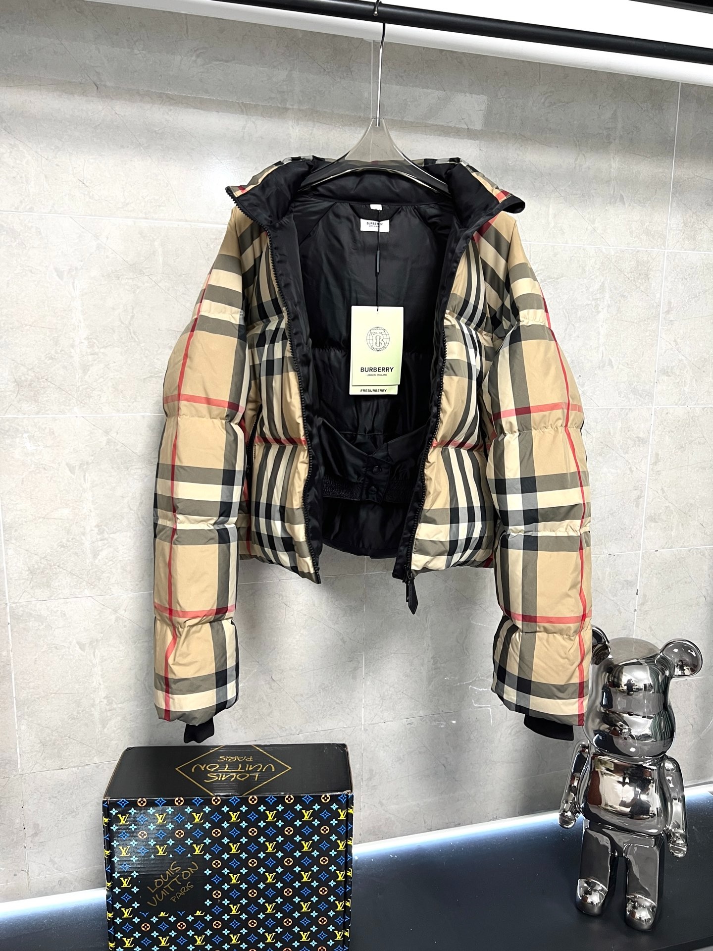 버버리 체크 여성 숏패딩