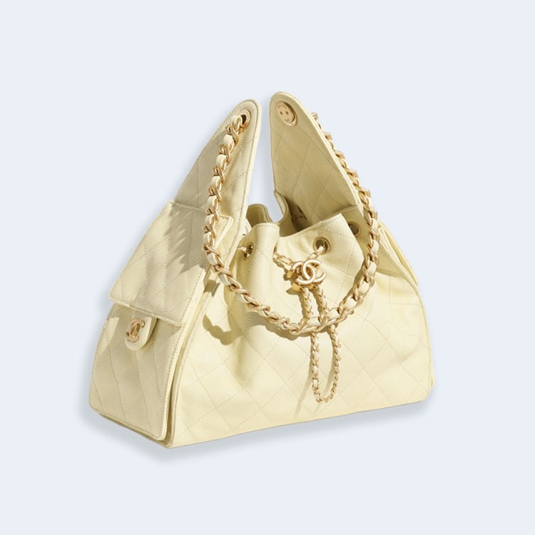 샤넬 그레인드 카프스킨 골드 메탈 25 스몰 백 라이트 옐로우