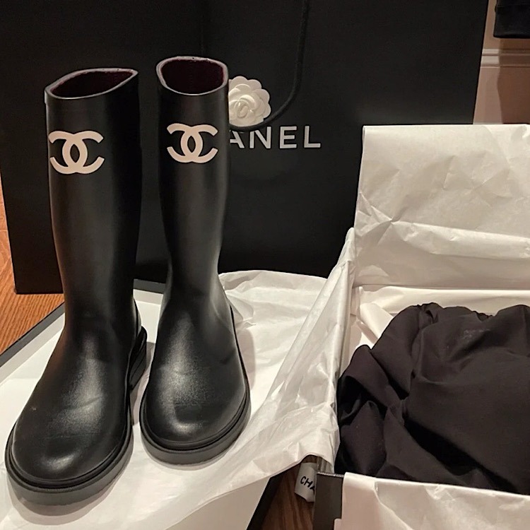 샤넬 카우초크 CC 로고 블랙 러버 레인 부츠