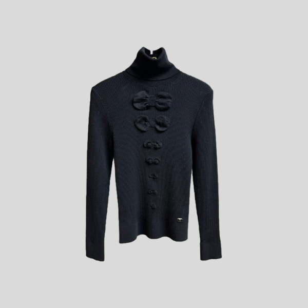 샤넬 보타이 터틀넥 레이어 탑