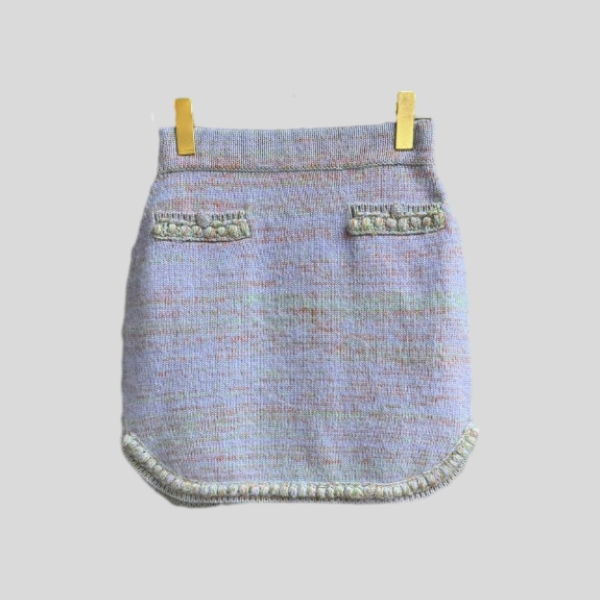 샤넬 퍼플 플러시 미디 스커트